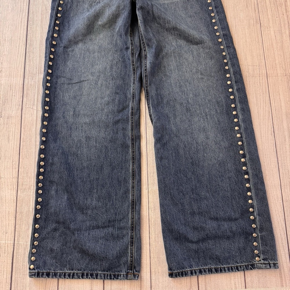 House of Harlow 1960 Studded Wide Leg Jeans Womens Size 6 Blue Denim Inseam 30" - Picture 3 of 10